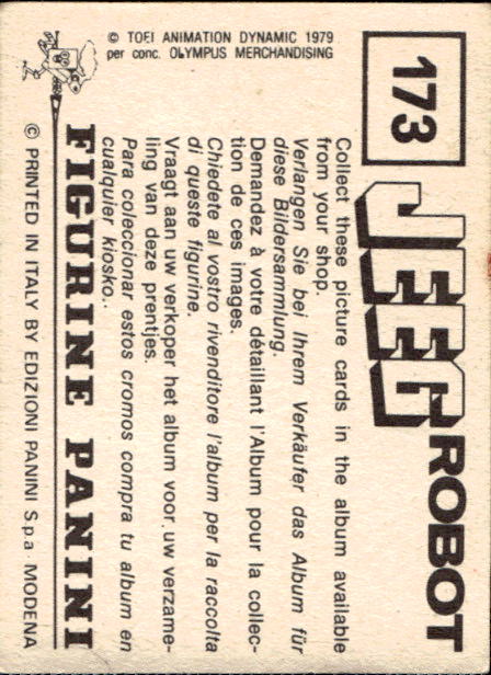 figurina ''Menù a Tendina'' Jeeg Robot 1979 Panini - Foto 257 di 361