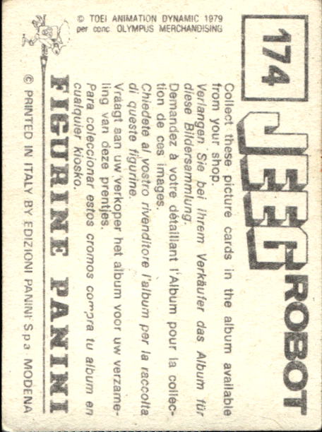 figurina ''Menù a Tendina'' Jeeg Robot 1979 Panini - Foto 259 di 361