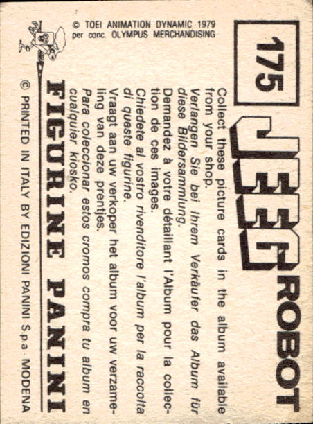 figurina ''Menù a Tendina'' Jeeg Robot 1979 Panini - Foto 261 di 361