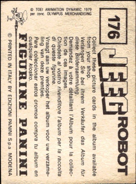 figurina ''Menù a Tendina'' Jeeg Robot 1979 Panini - Foto 263 di 361