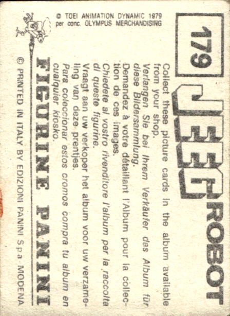 figurina ''Menù a Tendina'' Jeeg Robot 1979 Panini - Foto 265 di 361