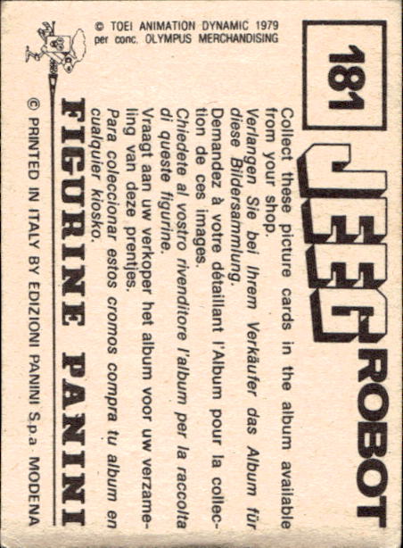 figurina ''Menù a Tendina'' Jeeg Robot 1979 Panini - Foto 267 di 361