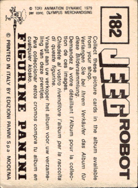 figurina ''Menù a Tendina'' Jeeg Robot 1979 Panini - Foto 269 di 361