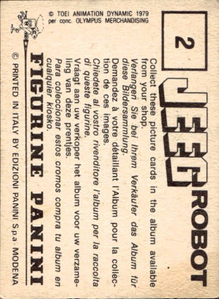 figurina ''Menù a Tendina'' Jeeg Robot 1979 Panini - Foto 5 di 361