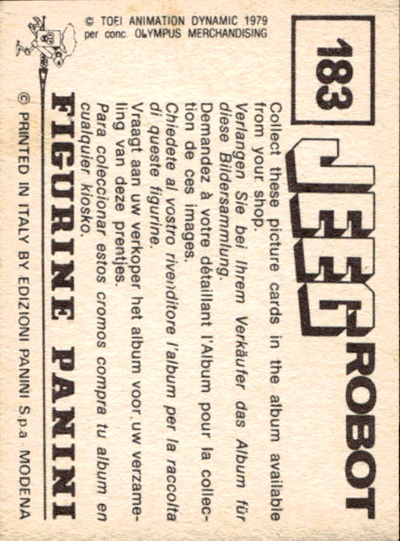 figurina ''Menù a Tendina'' Jeeg Robot 1979 Panini - Foto 271 di 361