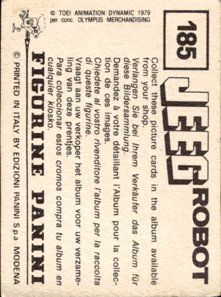 figurina ''Menù a Tendina'' Jeeg Robot 1979 Panini - Foto 273 di 361