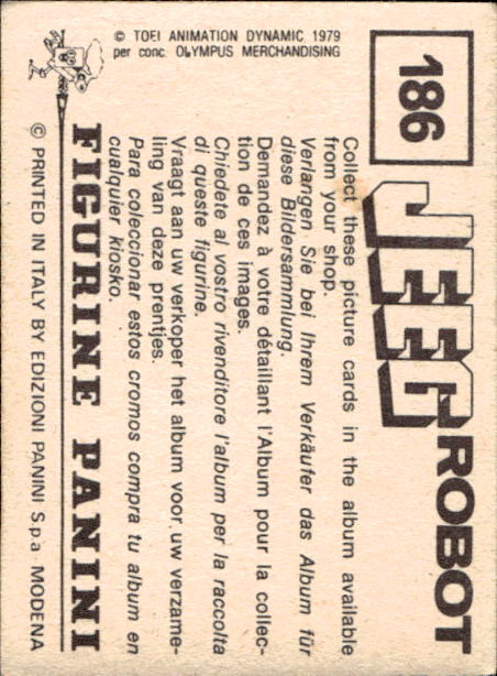 figurina ''Menù a Tendina'' Jeeg Robot 1979 Panini - Foto 275 di 361