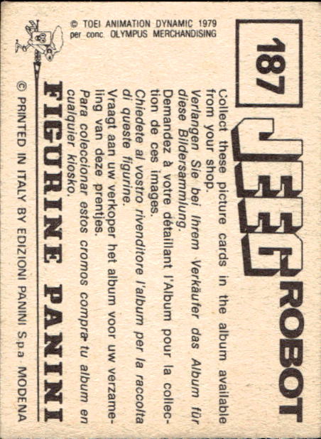 figurina ''Menù a Tendina'' Jeeg Robot 1979 Panini - Foto 277 di 361