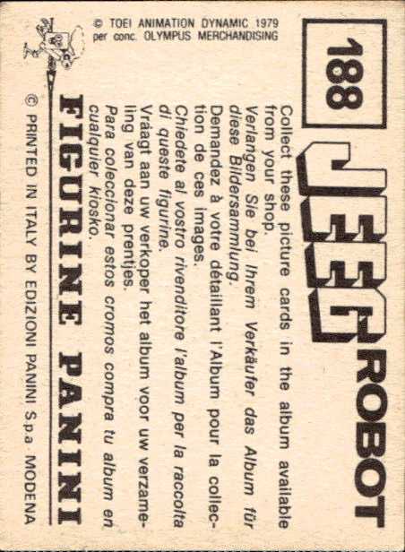 figurina ''Menù a Tendina'' Jeeg Robot 1979 Panini - Foto 279 di 361