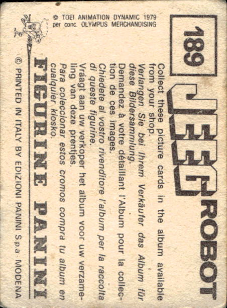 figurina ''Menù a Tendina'' Jeeg Robot 1979 Panini - Foto 281 di 361