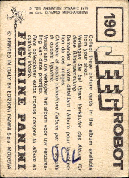figurina ''Menù a Tendina'' Jeeg Robot 1979 Panini - Foto 283 di 361