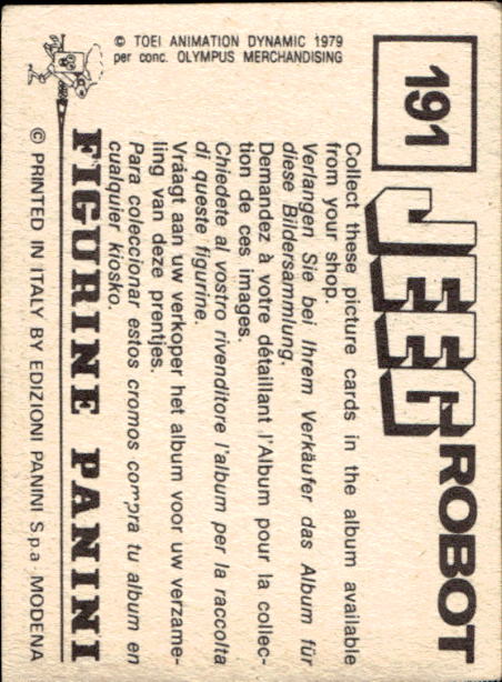 figurina ''Menù a Tendina'' Jeeg Robot 1979 Panini - Foto 285 di 361