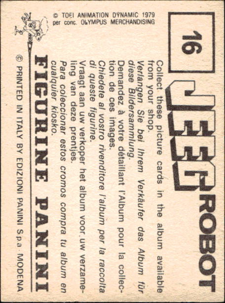 figurina ''Menù a Tendina'' Jeeg Robot 1979 Panini - Foto 25 di 361