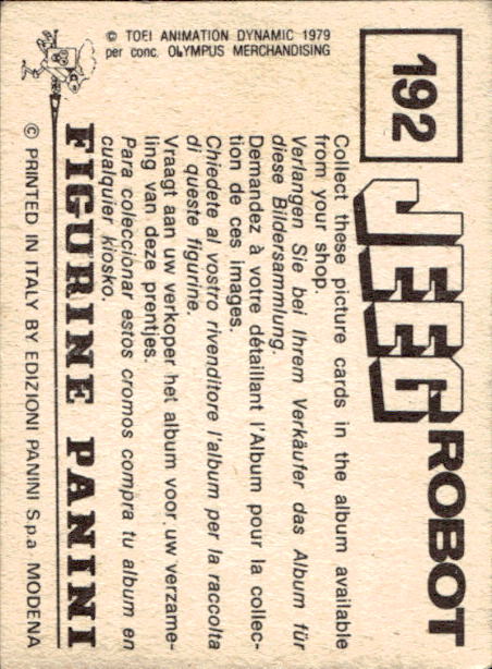figurina ''Menù a Tendina'' Jeeg Robot 1979 Panini - Foto 287 di 361