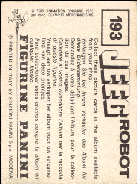 figurina ''Menù a Tendina'' Jeeg Robot 1979 Panini - Foto 289 di 361