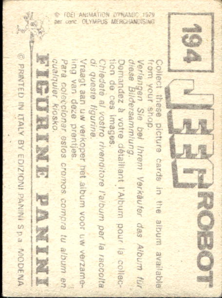 figurina ''Menù a Tendina'' Jeeg Robot 1979 Panini - Foto 291 di 361