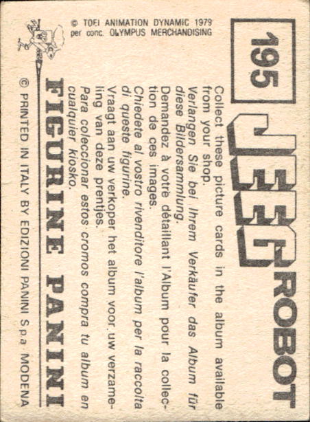 figurina ''Menù a Tendina'' Jeeg Robot 1979 Panini - Foto 293 di 361