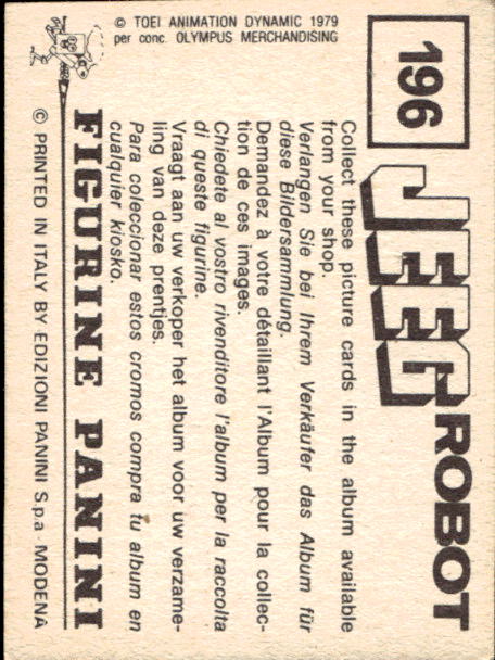 figurina ''Menù a Tendina'' Jeeg Robot 1979 Panini - Foto 295 di 361