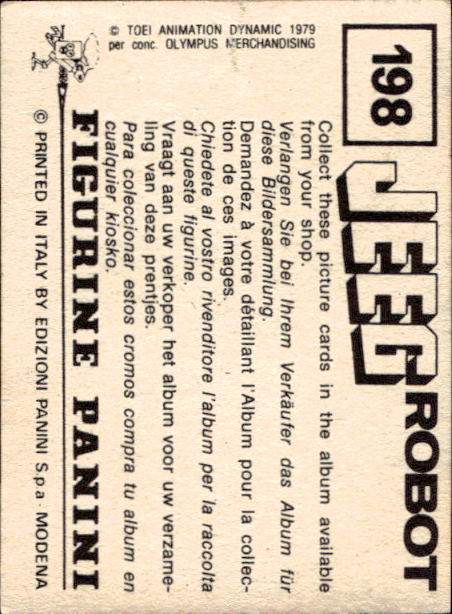 figurina ''Menù a Tendina'' Jeeg Robot 1979 Panini - Foto 299 di 361