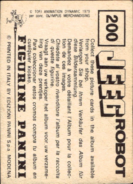 figurina ''Menù a Tendina'' Jeeg Robot 1979 Panini - Foto 301 di 361