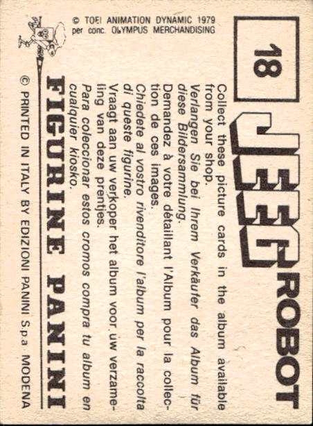 figurina ''Menù a Tendina'' Jeeg Robot 1979 Panini - Foto 27 di 361