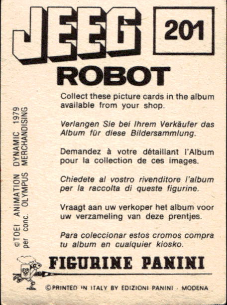 figurina ''Menù a Tendina'' Jeeg Robot 1979 Panini - Foto 303 di 361