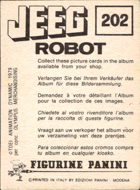 figurina ''Menù a Tendina'' Jeeg Robot 1979 Panini - Foto 305 di 361