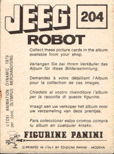 figurina ''Menù a Tendina'' Jeeg Robot 1979 Panini - Foto 309 di 361