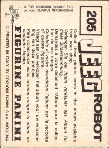 figurina ''Menù a Tendina'' Jeeg Robot 1979 Panini - Foto 311 di 361