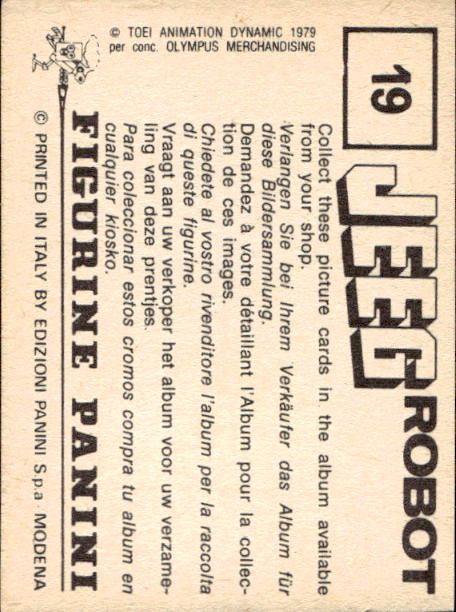 figurina ''Menù a Tendina'' Jeeg Robot 1979 Panini - Foto 29 di 361