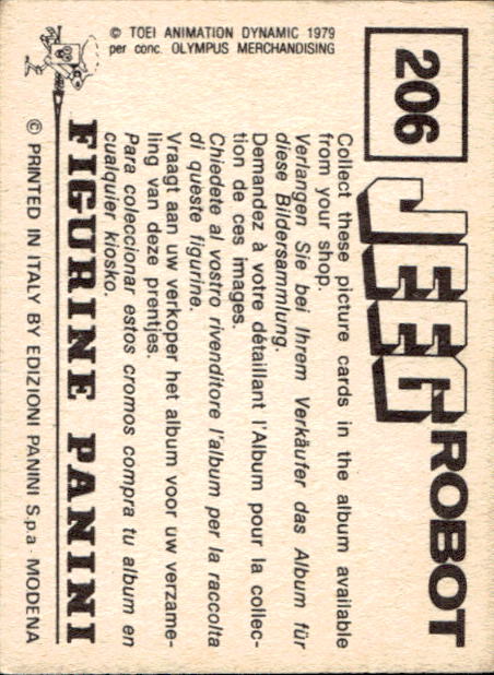 figurina ''Menù a Tendina'' Jeeg Robot 1979 Panini - Foto 313 di 361