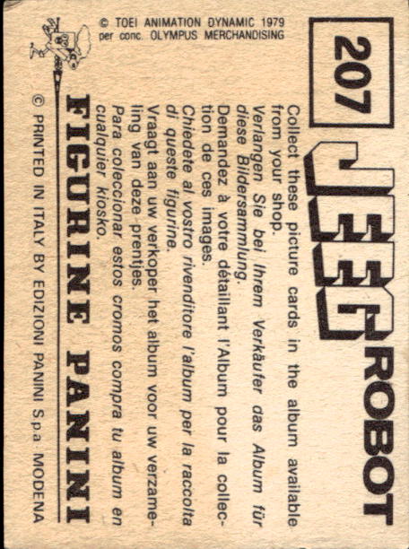 figurina ''Menù a Tendina'' Jeeg Robot 1979 Panini - Foto 315 di 361