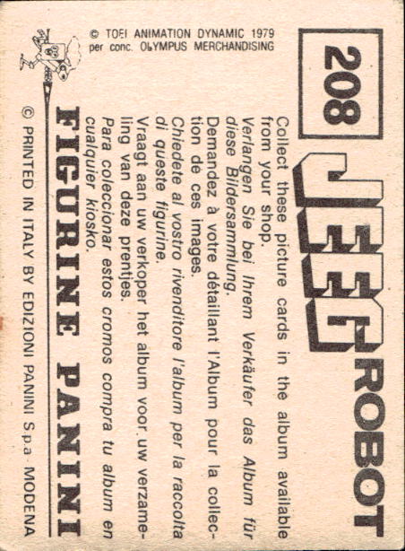 figurina ''Menù a Tendina'' Jeeg Robot 1979 Panini - Foto 317 di 361