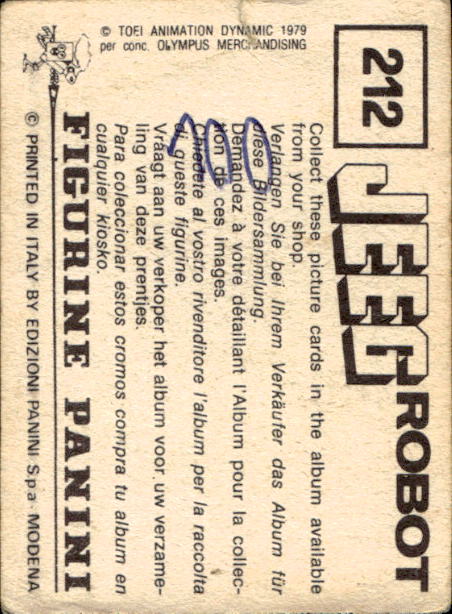 figurina ''Menù a Tendina'' Jeeg Robot 1979 Panini - Foto 319 di 361