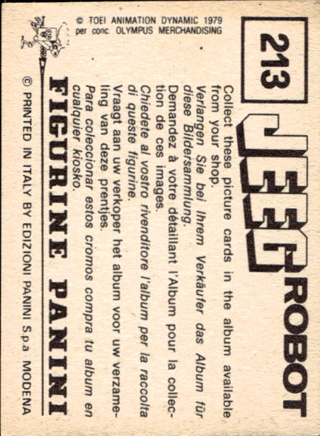 figurina ''Menù a Tendina'' Jeeg Robot 1979 Panini - Foto 321 di 361