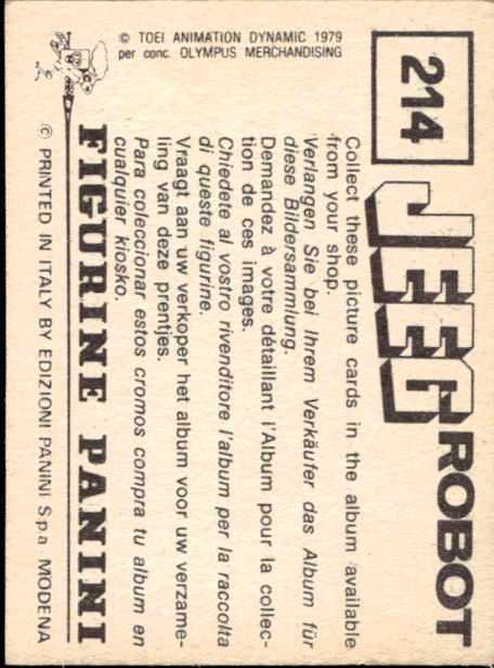 figurina ''Menù a Tendina'' Jeeg Robot 1979 Panini - Foto 323 di 361