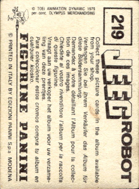 figurina ''Menù a Tendina'' Jeeg Robot 1979 Panini - Foto 329 di 361