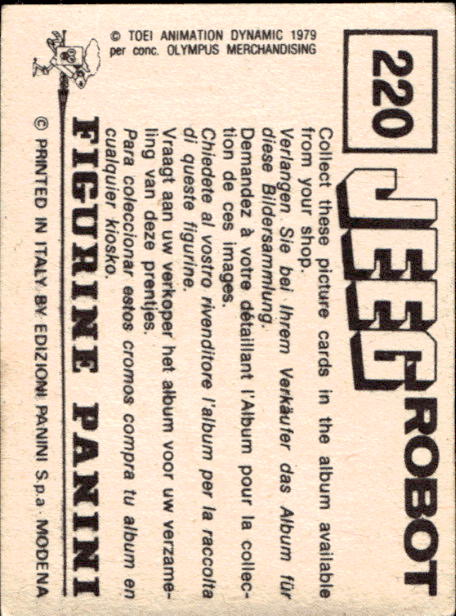 figurina ''Menù a Tendina'' Jeeg Robot 1979 Panini - Foto 331 di 361