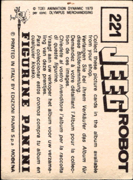 figurina ''Menù a Tendina'' Jeeg Robot 1979 Panini - Foto 333 di 361