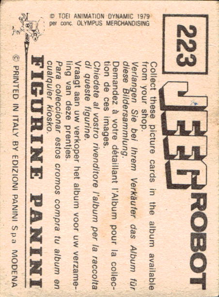 figurina ''Menù a Tendina'' Jeeg Robot 1979 Panini - Foto 337 di 361