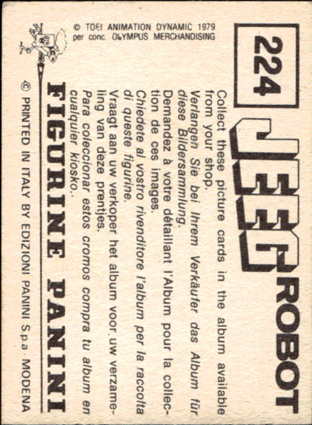 figurina ''Menù a Tendina'' Jeeg Robot 1979 Panini - Foto 339 di 361