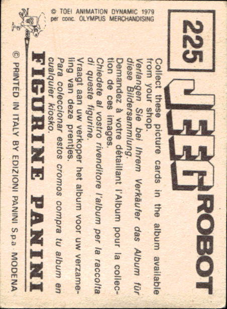 figurina ''Menù a Tendina'' Jeeg Robot 1979 Panini - Foto 341 di 361