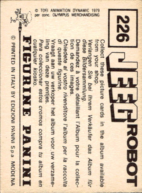 figurina ''Menù a Tendina'' Jeeg Robot 1979 Panini - Foto 343 di 361