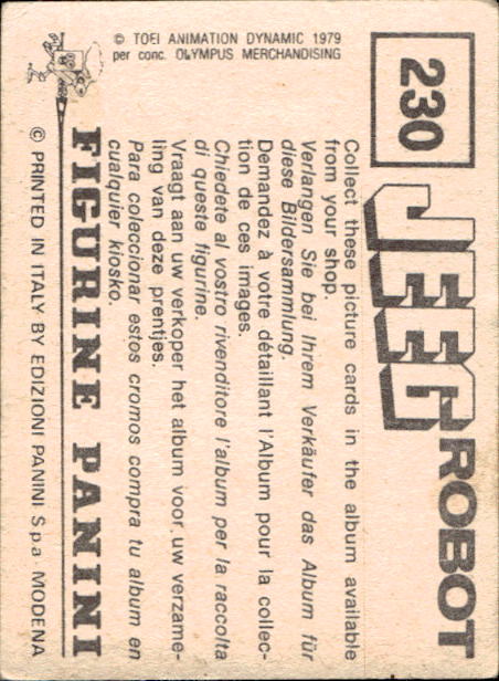figurina ''Menù a Tendina'' Jeeg Robot 1979 Panini - Foto 345 di 361