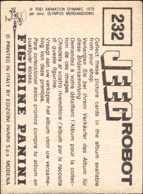 figurina ''Menù a Tendina'' Jeeg Robot 1979 Panini - Foto 349 di 361