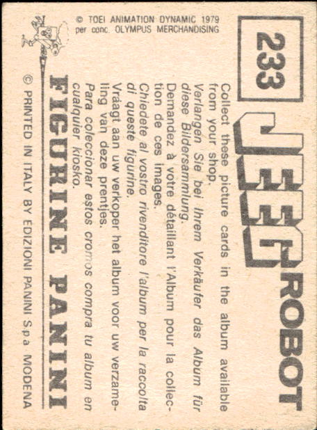 figurina ''Menù a Tendina'' Jeeg Robot 1979 Panini - Foto 351 di 361