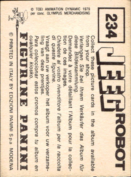figurina ''Menù a Tendina'' Jeeg Robot 1979 Panini - Foto 353 di 361