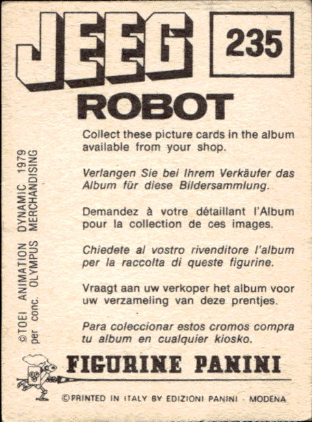 figurina ''Menù a Tendina'' Jeeg Robot 1979 Panini - Foto 355 di 361