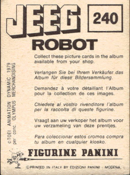 figurina ''Menù a Tendina'' Jeeg Robot 1979 Panini - Foto 361 di 361