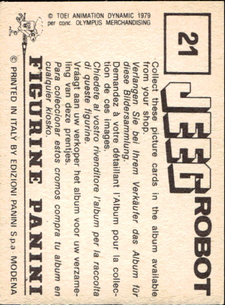 figurina ''Menù a Tendina'' Jeeg Robot 1979 Panini - Foto 33 di 361